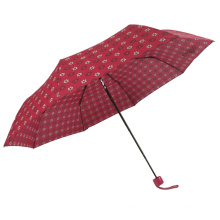 Guarda-chuva aberto manual vermelho de 3 dobras de senhora amazona com padrão de flor de chuva